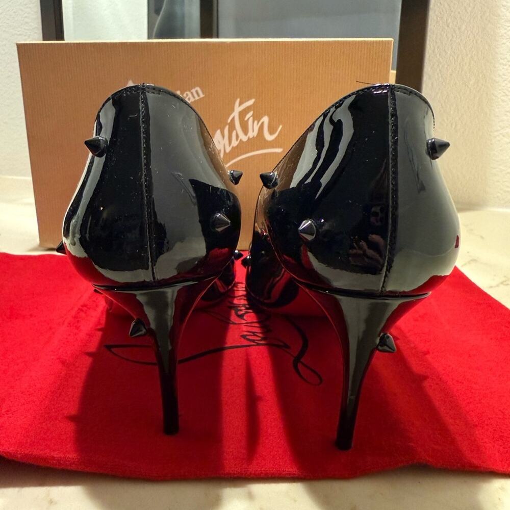 Christian Louboutin Black Patent Studded Pointed Toe Pumps - Picture 6 of 15
